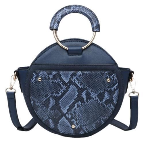 Sac à Main Rond Courrèges Bleu Marine Vintage Années 60 – Space Age, Logo, Bandoulière – Toile Et Simili