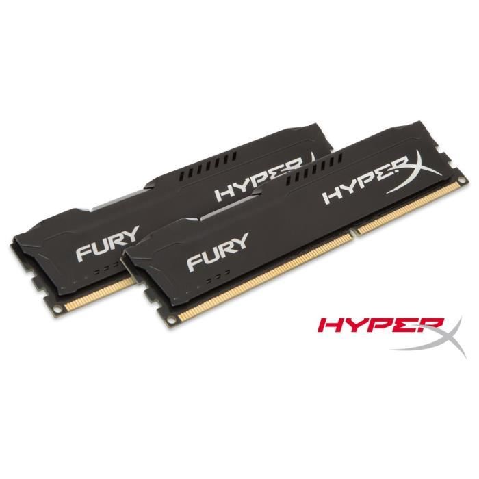 Vente Memoire PC HyperX FURY Black DDR3 8Go (Kit 2x8Go), 1600MHz CL10 240-pin DIMM - HX316C10FBK2/16 pas cher
