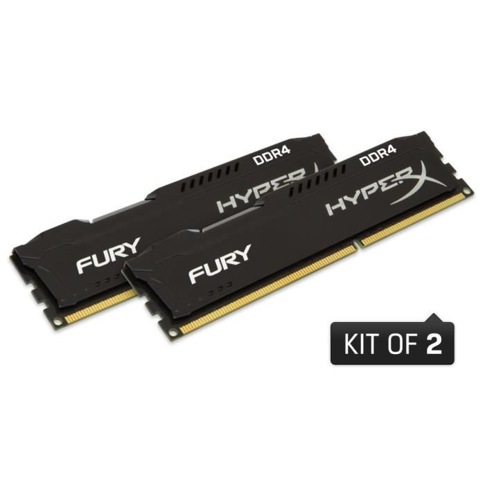 Vente Memoire PC HyperX FURY Black DDR4 16Go (Kit 2x8Go), 2400MHz CL15 288-pin DIMM XMP - HX424C15FB2K2/16 pas cher