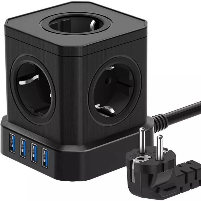 Multiprise électrique - LANGTU - Tour 2500W - 5 prises EU - 4 ports USB 3.1A - Parafoudre câble 2m
