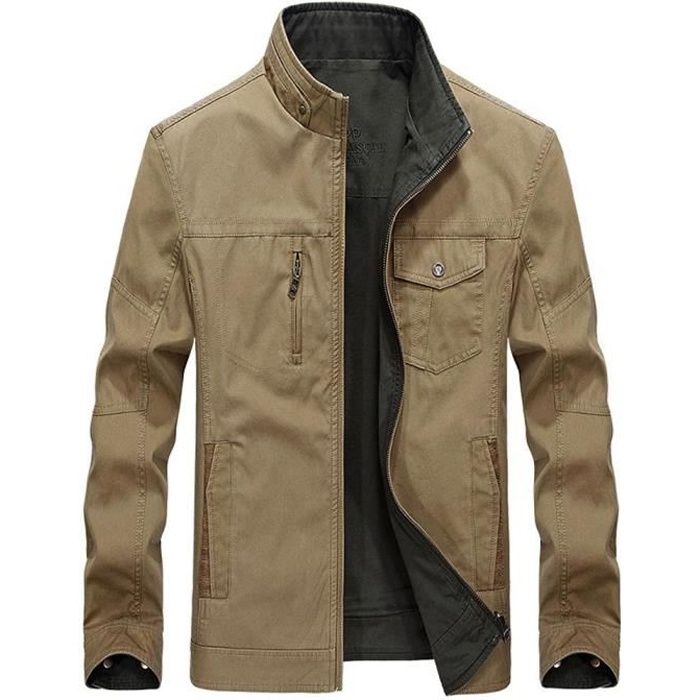 Veste Homme Réversible Mi Saison en Coton Blouson Col Montant Multi