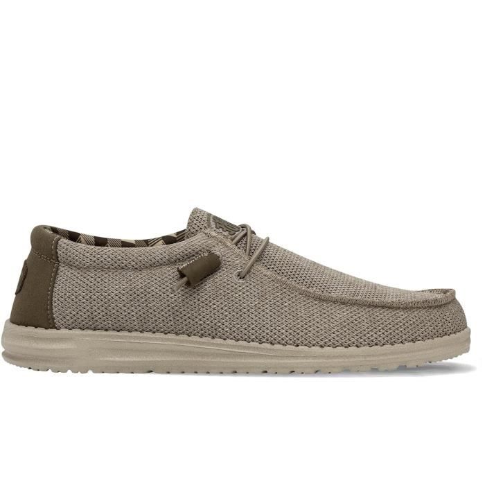 Chaussures Bateau Homme HEY DUDE Wally Sox Beige - Textile - Lacets - Plat