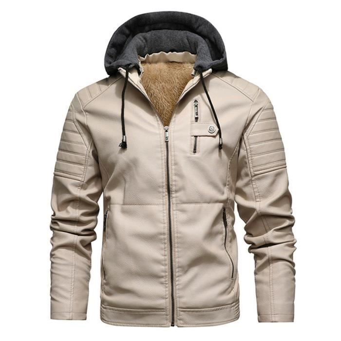 Veste Homme en Cuir a Capuche Chaud Hiver Fashion Casual epaissie Veste en Cuir PU Regular Fit Marque Luxe Blouson Hommes Noir Cdiscount Pret a Porter