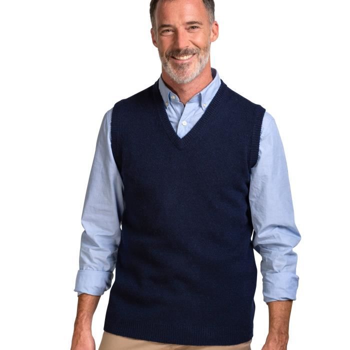 Woolovers Pull Sans Manches Homme Laine Dagneau Bleu Nuit Bleu