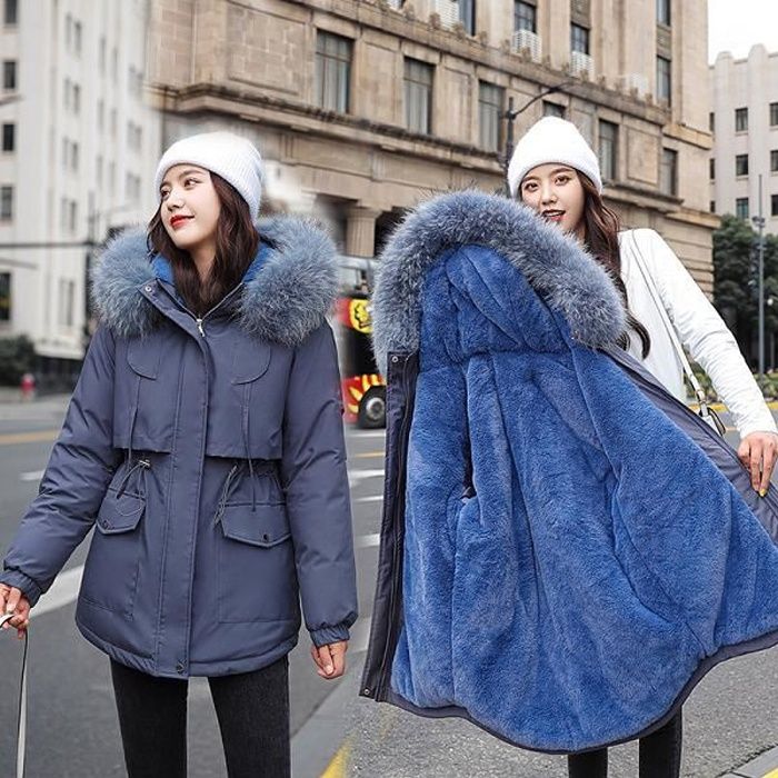 Femme Veste Hiver,Veste d'hiver chaude à capuche pour femmes, Parkas,  vêtement de neige épais et chaud, col en fourrure, 2020