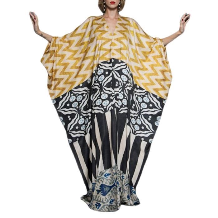 Elegant Beach Robe Impression lache Caftan Manche Courte Smock Summer Maxi Dress Femme Grande Taille Beachwear Jaune Jaune Cdiscount Pret a Porter