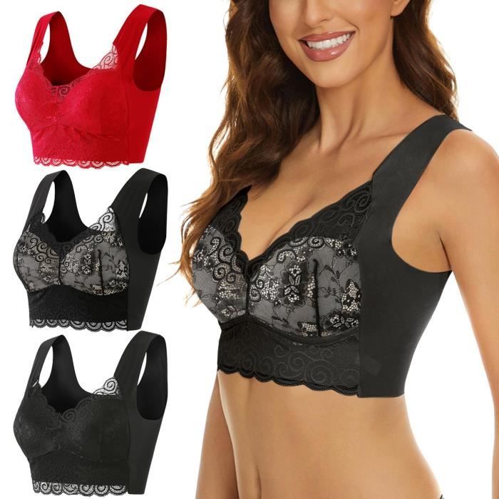 3pcs Soutien Gorge Femme Brassiere sous vetements de Grande Taille Sans Armature Push Up Dentelle Femme Noir Cdiscount Pret a Porter