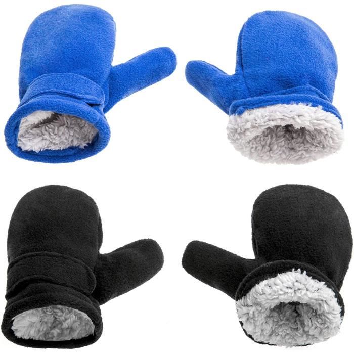 2 Paires Moufles Bébé Anti-Griffures 0-12 Mois – Doublure Sherpa Chaud – Coton Doux – Hiver Nouveau-né Fille Garçon