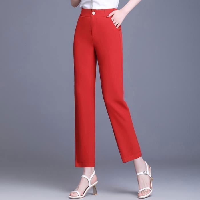 Pantalon femme rouge taille online haute