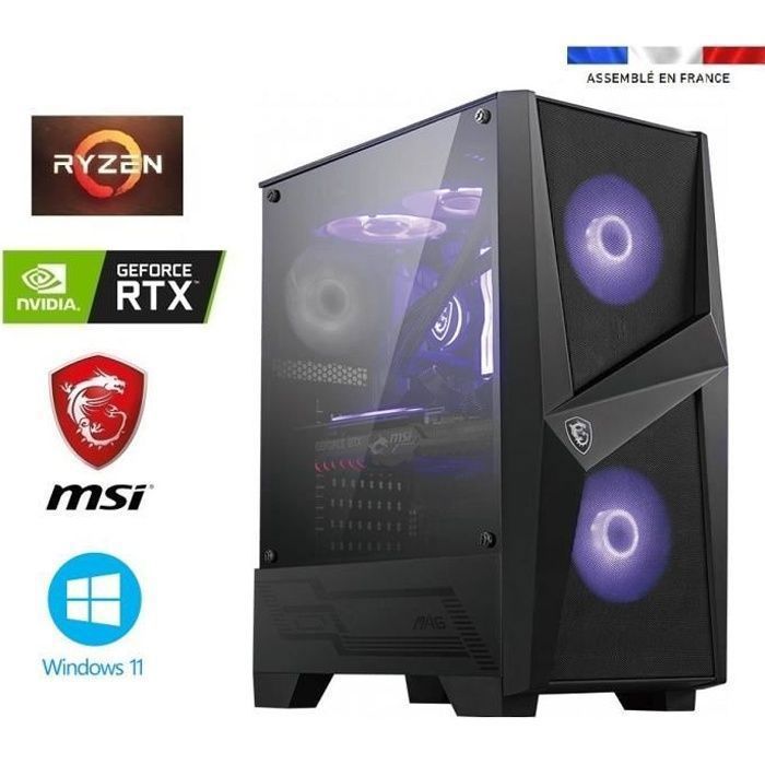 PC Gamer Ryzen 5 4500 + Watercooling – RTX 5060 8GO MSI VENTUS 2X – 32GO RAM – SSD 1To + HD 2To – MSI Mag Forge 100R – Windows 11