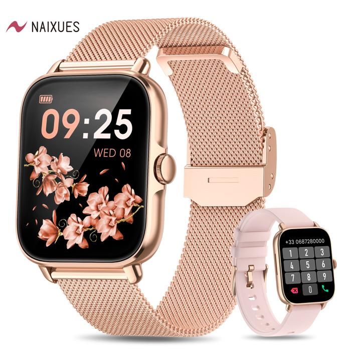 Montre Connectée Femme NAIXUES - Appels Bluetooth - 28 Modes Sportifs - 2  sangles SpO2 - Android iOS - Cdiscount Téléphonie