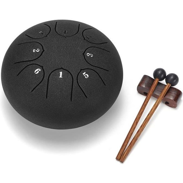 Mini Tambour à Langue 6 Tons En Acier Noir – Instrument De Méditation Portable, Yoga & Guérison Par Le Son Avec Maillets