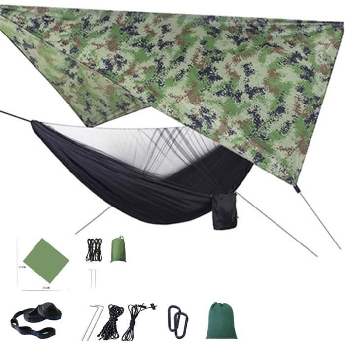 Hamac de Camping avec moustiquaire et bâche de mouche de pluie - Green