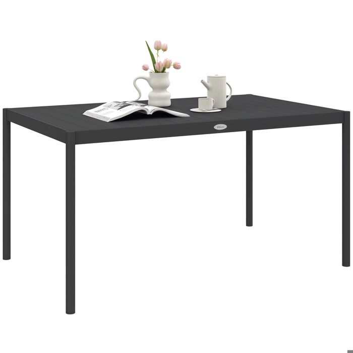 Table de jardin Outsunny rectangulaire pour 6 personnes en aluminium plateau à lattes dim. 145L x 90l x 74H cm gris