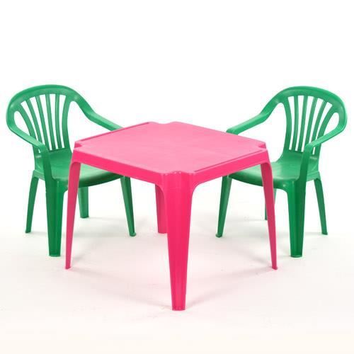 Salon De Jardin Enfant Table Fuschia 2 Chaises Vertes Achat