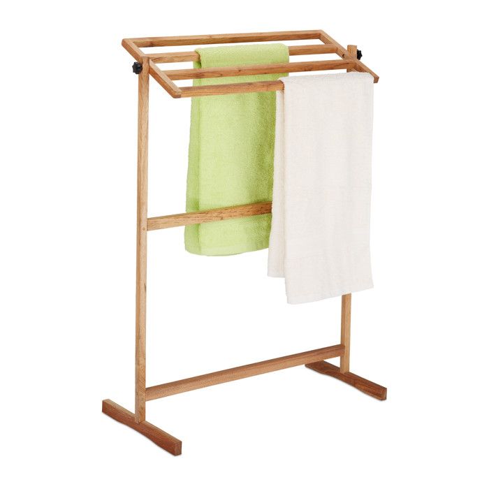 Relaxdays Porte-serviettes sur pied sèche-serviettes avec 4 barres HLP: 98x66x31 cm support serviettes noyer nature