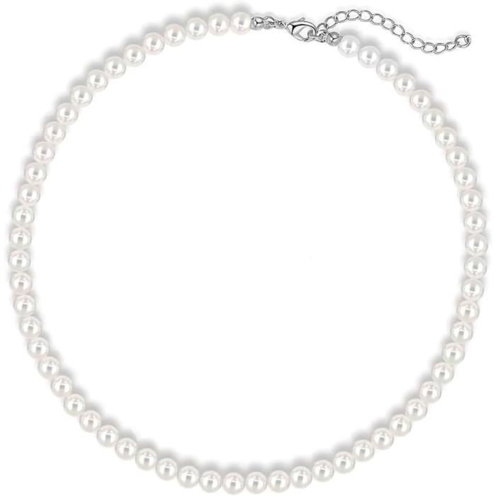 Collier Vintage Perles Blanches Nacrées - Longueur 49 Cm - Métal MVX - Occasion élégante