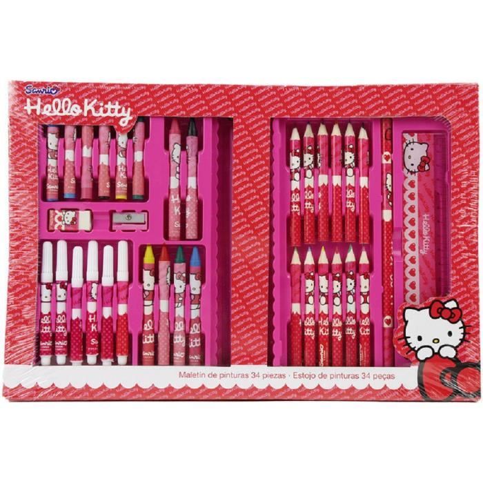 Set De Dessin Hello Kitty 34 Pieces Achat Vente Jeu De Coloriage Dessin Pochoir Cdiscount