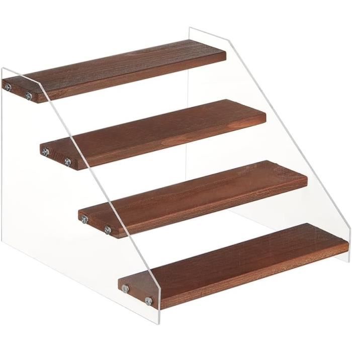 Présentoir Escalier 4 Niveaux Bois Et Acrylique - Support Display Pour Figurines, Cosmetics Ou Cupcakes