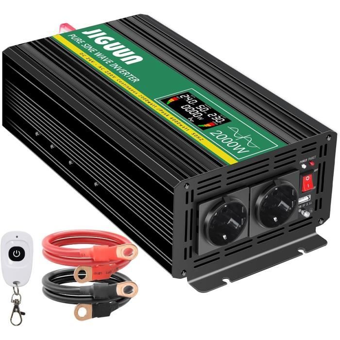 Convertisseur 24V 220V 4000W/8000W Pur Sinus - 2 Prises EU, USB, Télécommande - Pour Solaire, Voiture, Camping - 8