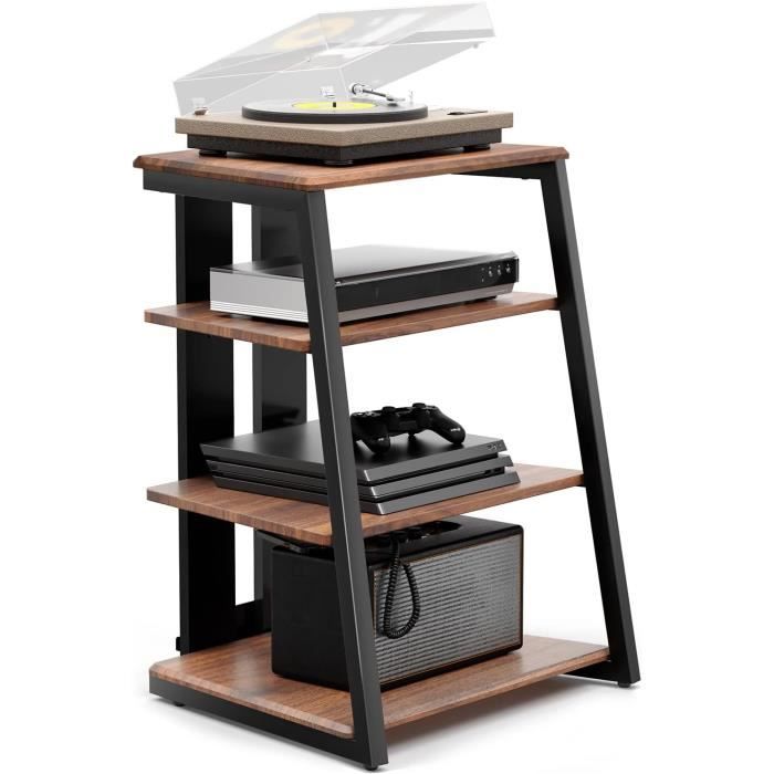 Meuble Hifi 4 étagères Bois Et Acier – Support Platine Vinyle – Marron