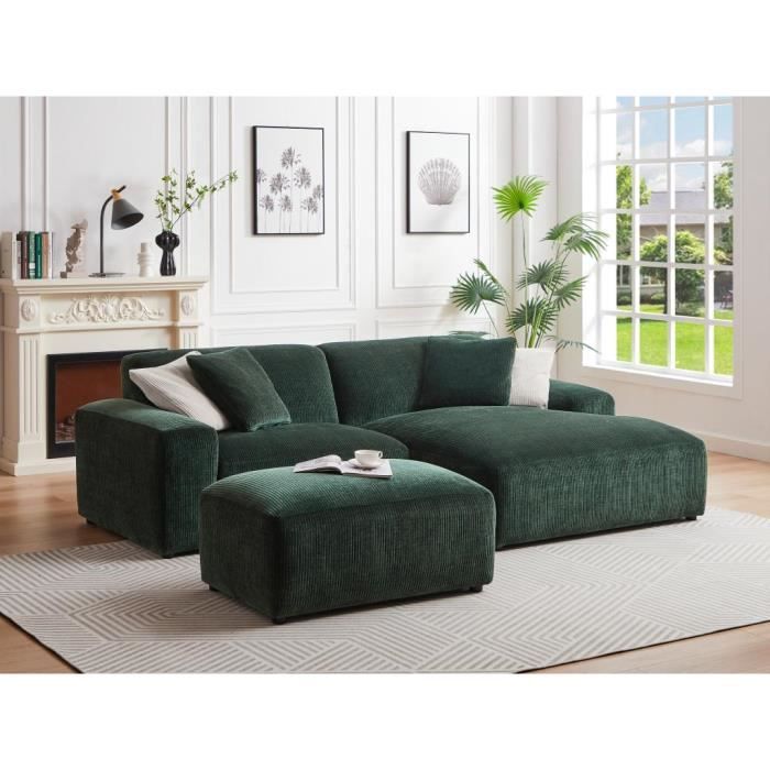 Canapé d'angle 4 places Velours Contemporain Confort Vert