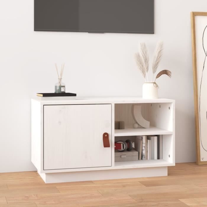 vidaXL Meuble TV Blanc 70x34x40 cm Bois de pin massif 818236