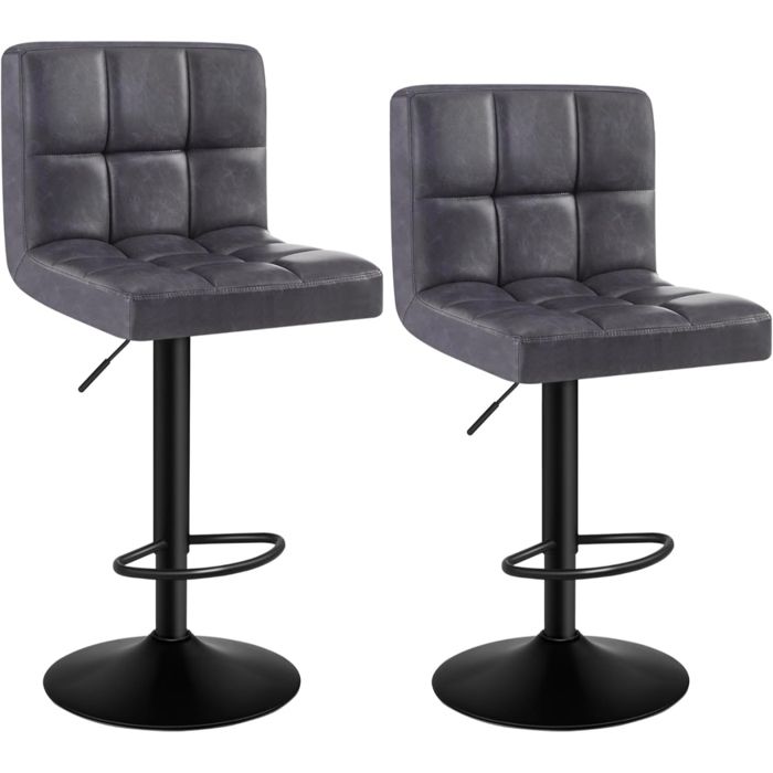 WOLTU Lot de 2 Tabourets de bar en similicuir et acier avec dossier 44x38x114cm Anthracite