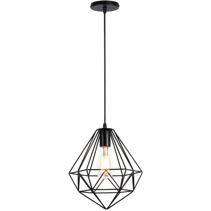 Suspension Plafonnier Diamant Noir - WOTTES - UNI 26cm - Fer Forgé - Style Campagne