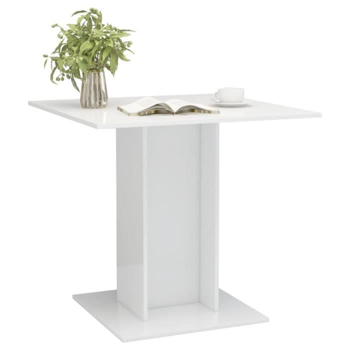 yaj - table de salle à manger blanc brillant 80x80x75 cm aggloméré - dx8750