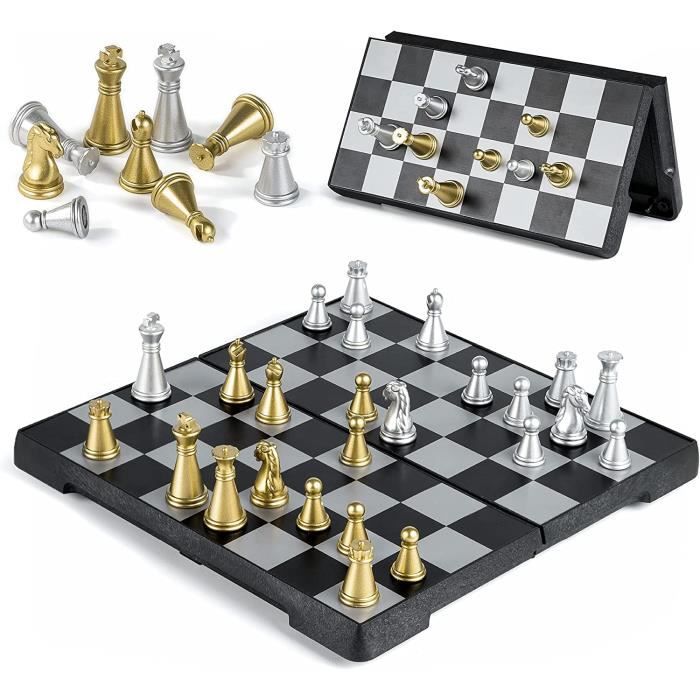 Jeu d'échecs magnétique en bois avec tiroirs dès 7 ans Jeu d'échecs magnétique en bois avec tiroirs dès 7 ans