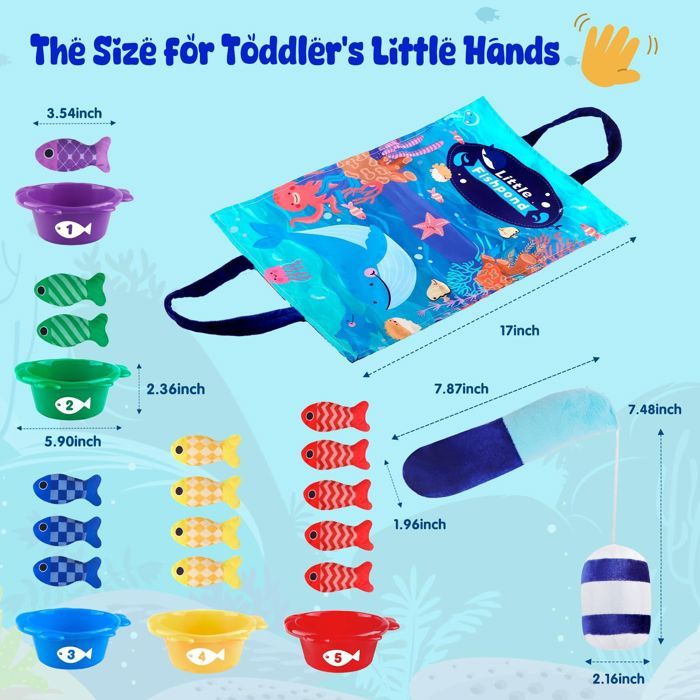 BBLTIFF Jouet Pêche à La Ligne Bébé 22 Pièces - Montessori Éducatif 1-3 Ans, Garçon Fille