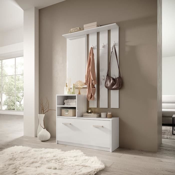 Meuble d'entrée / Vestiaire d'entrée - AMBRE - 85 cm - Blanc mat - Style  classique - Avec armoire à chaussures - Cdiscount Maison