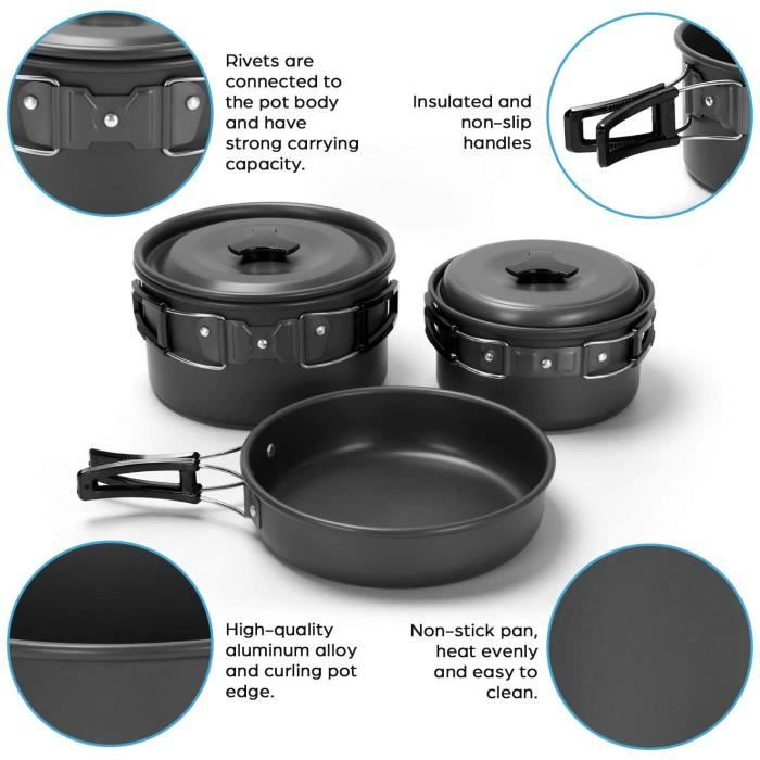 Lot De 7 Casseroles Et Poêles En Acier Inoxydable – Poignées Pliables, Légères, Chauffage Uniforme – Pour Randonnée, Camping, Trekking