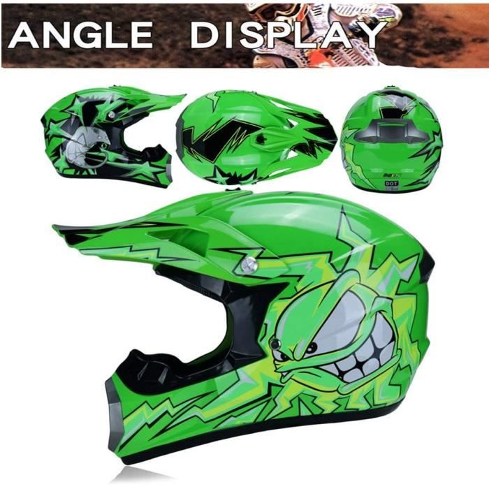 Kit Protection Motocross Intégral Casque Motocross Intégral Enfant/Jeune Lunettes, Gants, Masque | 4 Pièces Pour VTT, BMX, Quad - Taille S à XL Casque Intégral Vtt
