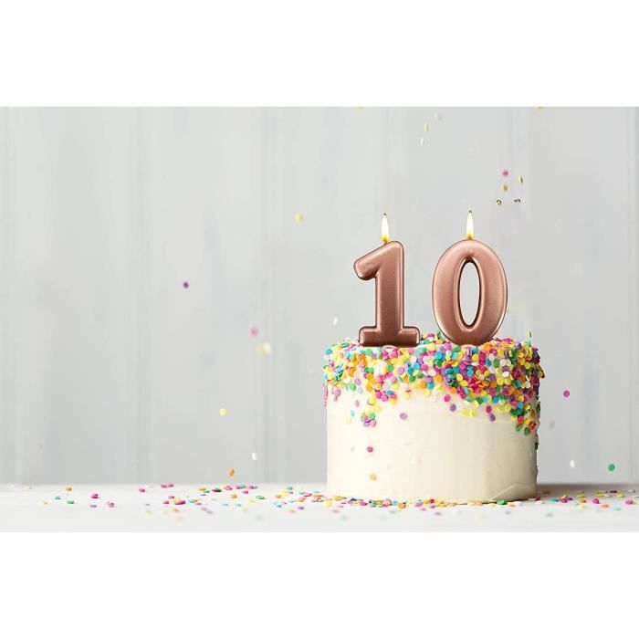 Bougies pour gâteau de fête d'anniversaire, 10 ans - Rose doré