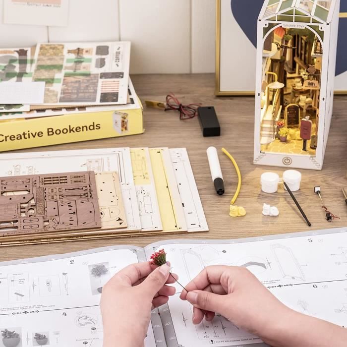 Puzzle 3D Bois Maquette DIY Livre Nook Maquette Kits pour Étagère