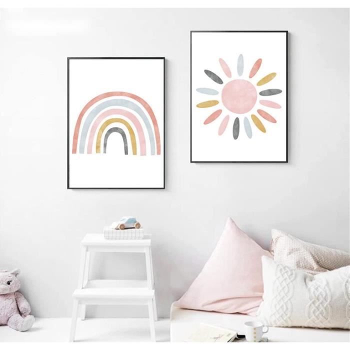 3 Posters Chambre Enfant - Format A4 - Motifs Arc-en-ciel, Soleil - Décoration Murale Bohème Fille