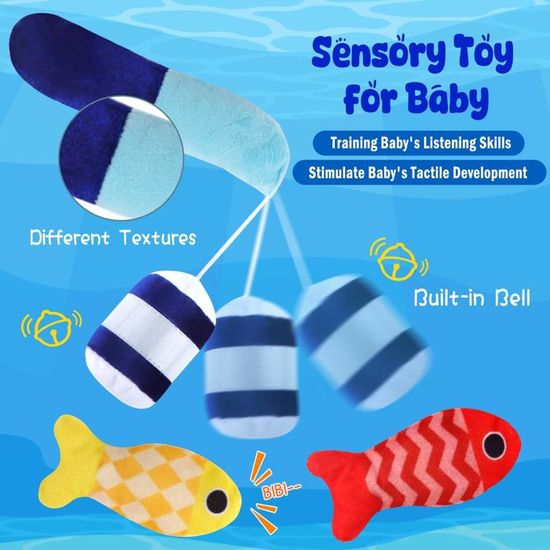 Jouet Pêche à La Ligne Bébé 1-3 Ans - 22 Pièces Montessori - Canne, Poissons & Tapis - Éducatif
