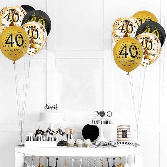HTOOQ 40ème Anniversaire Nappe Jetable 4 Pack Or et Noir Nappe en Plastique  Imperméable avec 12 pcs Ballons pour Hommes Femme 40 Décorations de Fête  d'Anniversaire