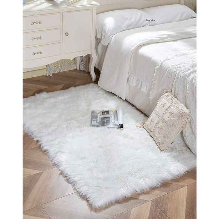 Tapis Fausse Fourrure Peau D'Agneau Ultra Doux - Moelleux Gris 80x120 Cm, Idéal Chambre, Salon, Crèche Ou Déco Canapé