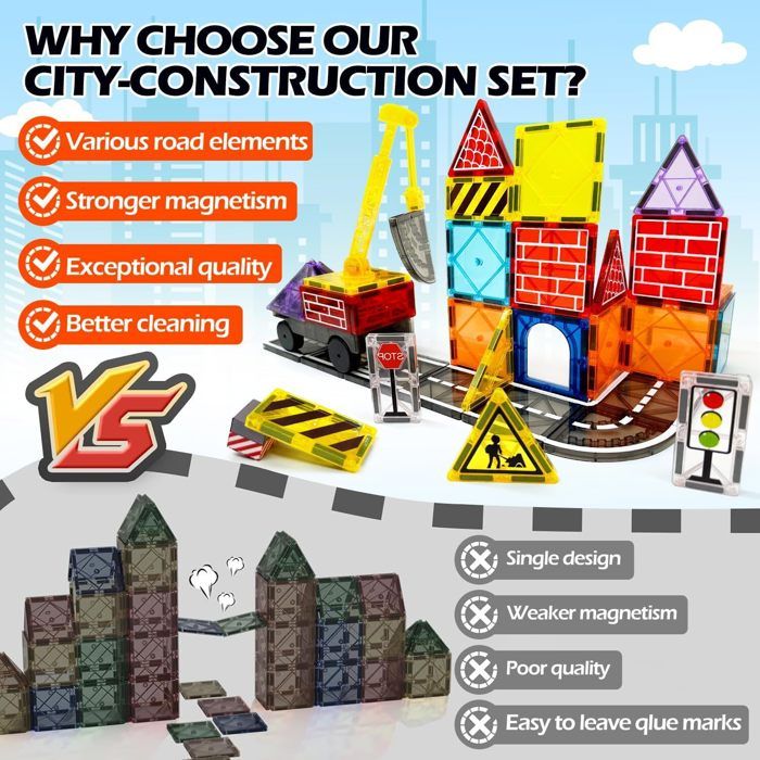 Blocs Construction Magnétiques Enfants Jouet 61 Pièces Jouets De Construction Magnetique Enfant