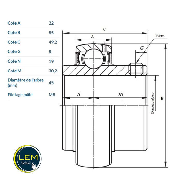 Palier Carré Complet UCF209 - Dimensions 137x137 Mm - Pour Arbre De 45 Mm - Neuf - Marque LEM Select