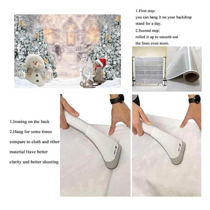 Toile De Fond Noël 2,1x1,5m - Sapin, Bonhomme De Neige Et Flocons - Décoration Festive Pour Photos Et Fêtes