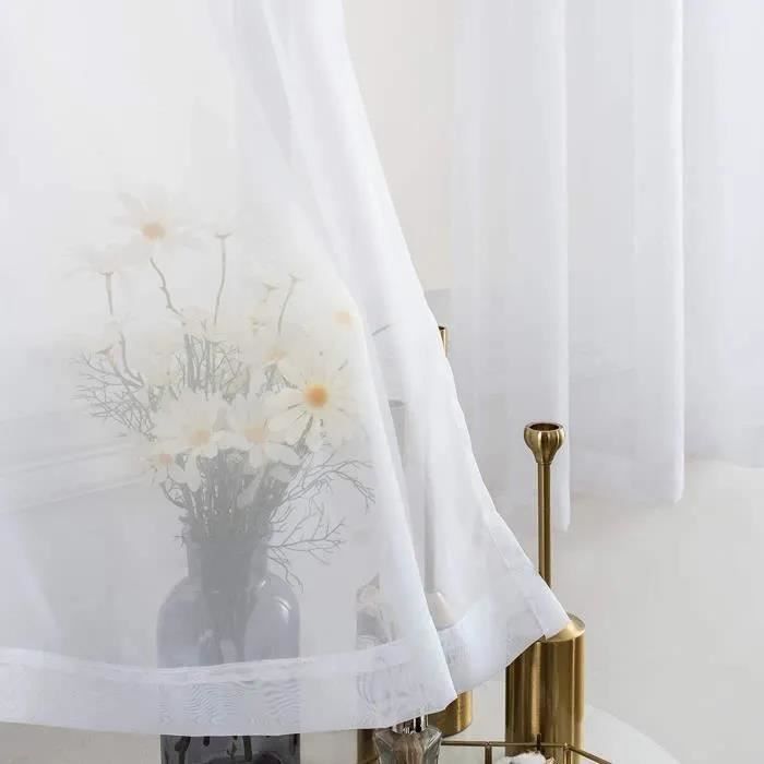 Rideaux Voilages Blancs à Motif Floral - 240x200 Cm - Occasion