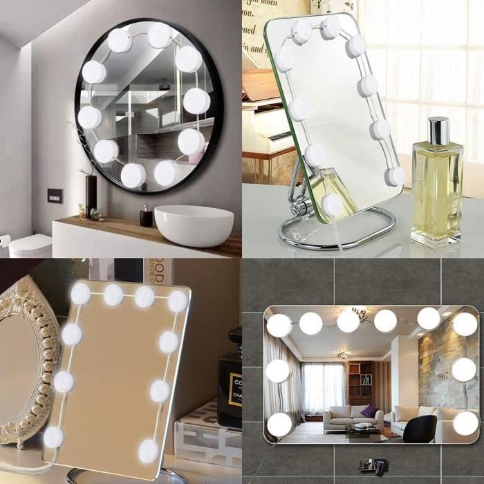 Keenso Miroir Lumière, Coiffeuse, 10 LED Coiffeuse Maquillage Lampe Salle  De Bains Toilette Sans Poinçon Miroir De Vanité Lumière 100-240V