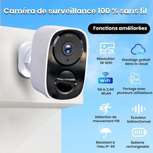 Caméra Surveillance WiFi Extérieure 2K - Batterie Rechargeable, Détection PIR, Vision Nocturne Couleur, Étanche