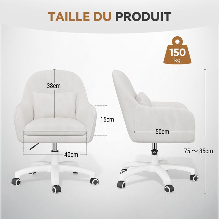 Fauteuil De Bureau Blanc Ergonomique Yaheetech – Réglable, Similicuir, Inclinable