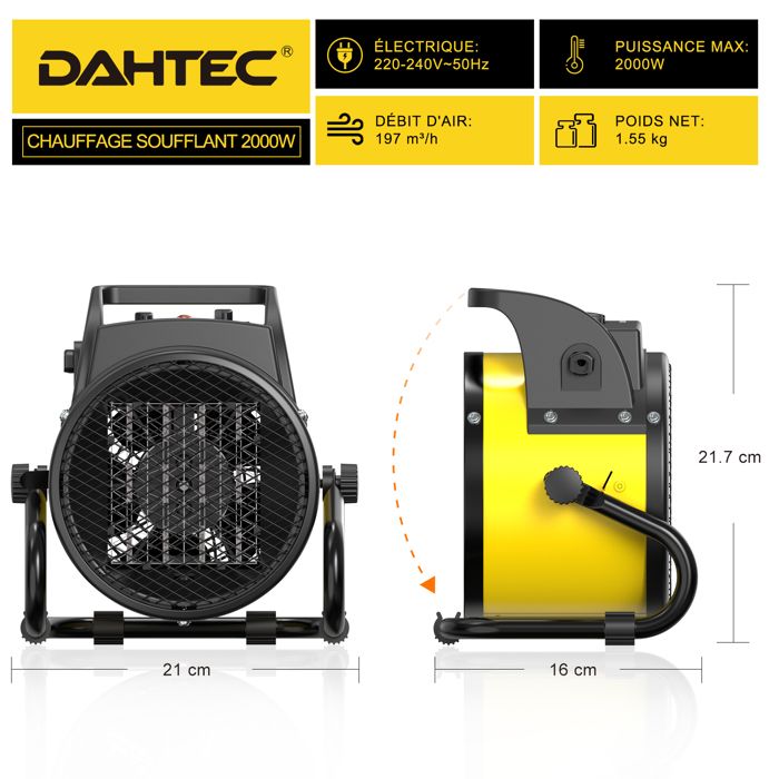 Chauffage Soufflant DAHTEC 2000W Jaune Classe A Chauffage Rapide — free download