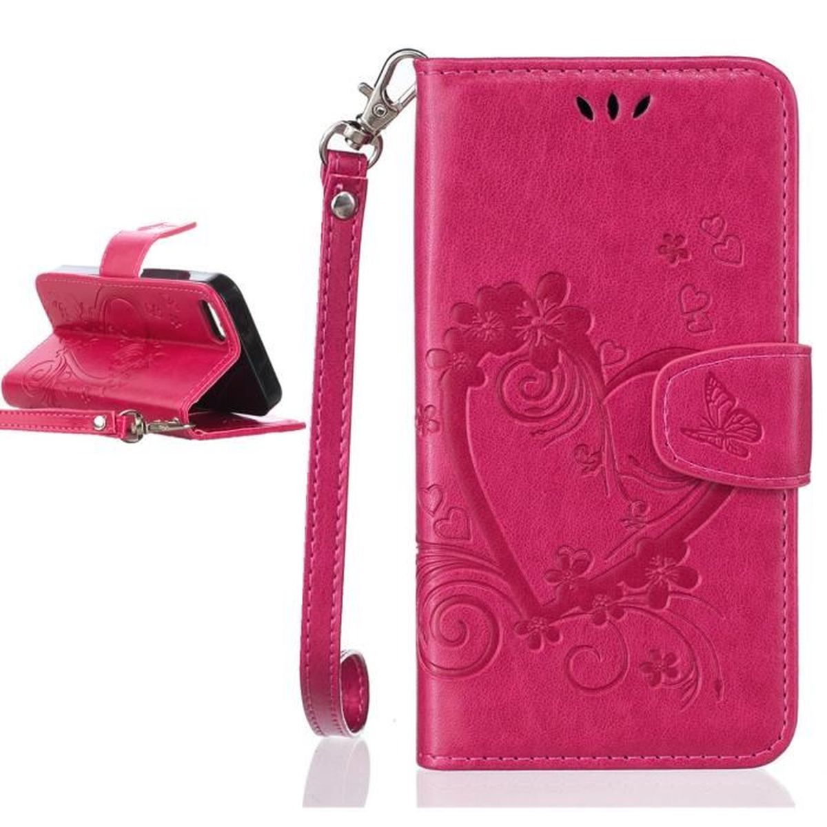 Coque Housse Étui pour Apple iphone SE 5 5S , rose Flip PU CUIR